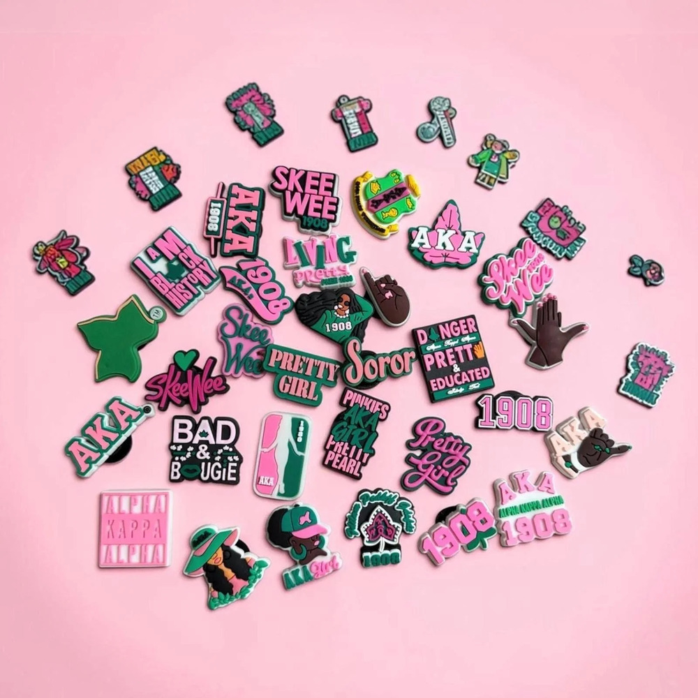 AKA Shoe & Tote Charms Set of 30 | Pink & Green